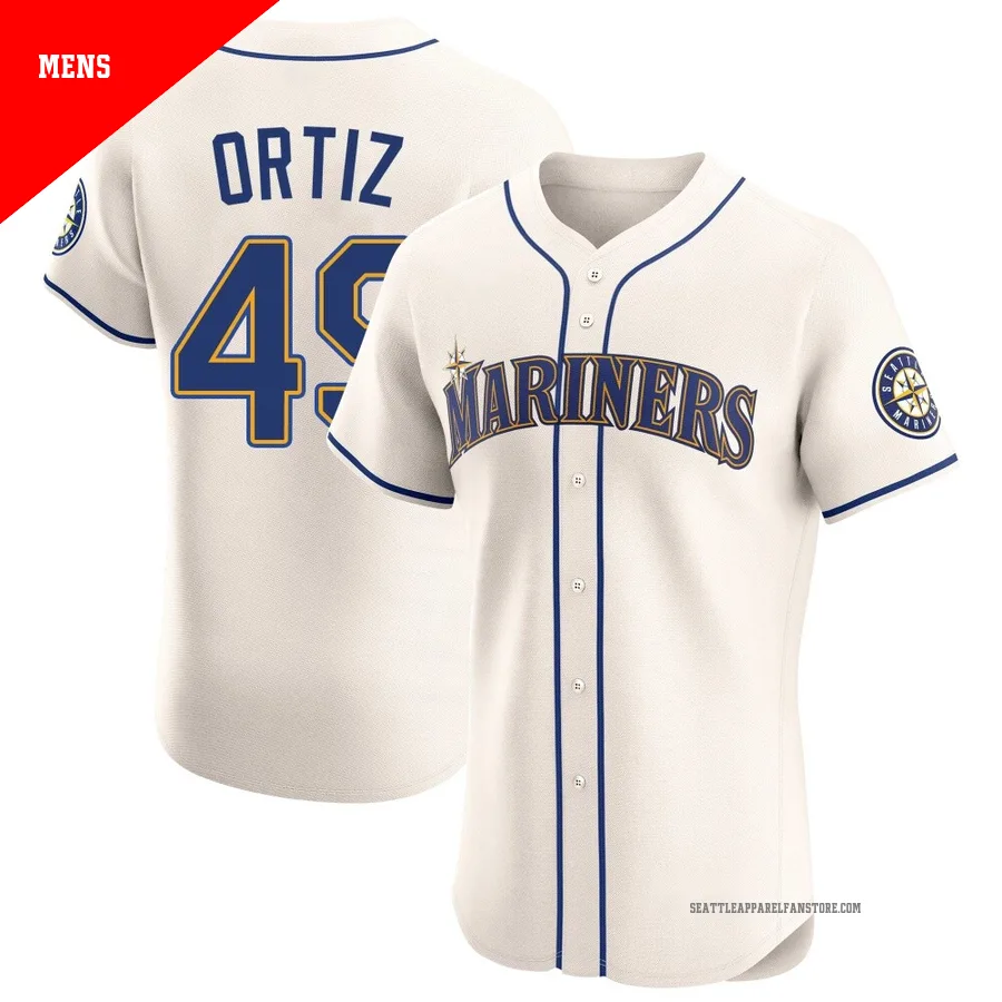 Men's Seattle Mariners ＃49 Robinson Ortiz Cream Elite Alternate Jersey
