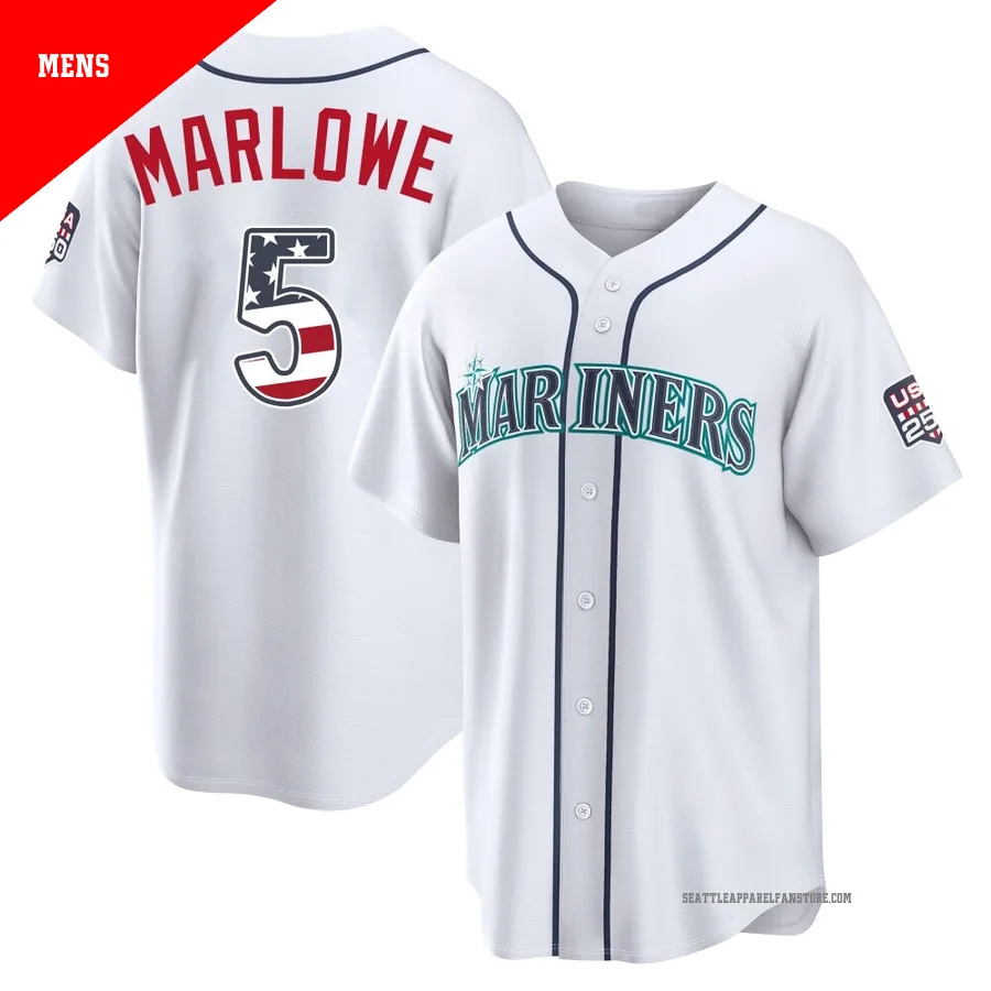 Men's Seattle Mariners ＃5 Cade Marlowe White Limited USA 250 Fourth Of July Home Stadium Jersey