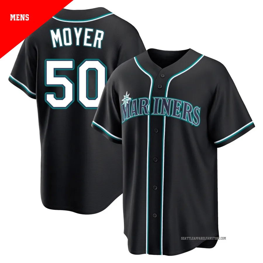 Men's Seattle Mariners ＃50 Jamie Moyer Black Replica Fashion Out Jersey