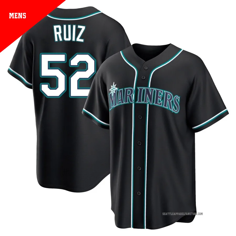 Men's Seattle Mariners ＃52 Carlos Ruiz Black Replica Fashion Out Jersey