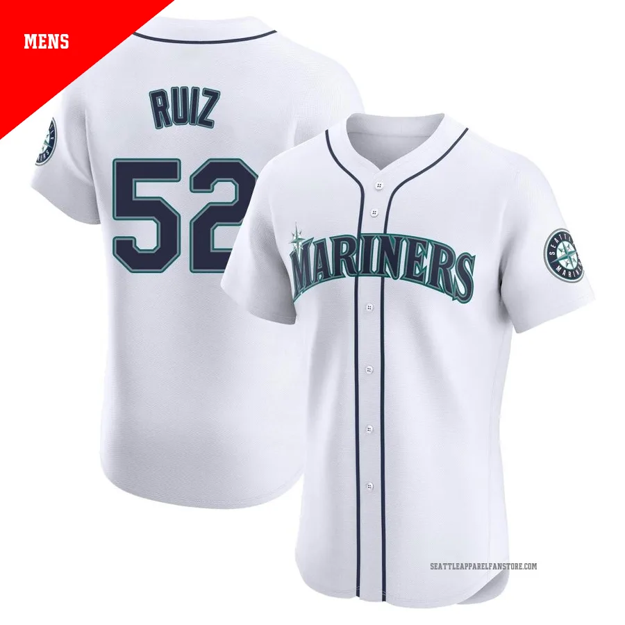 Men's Seattle Mariners ＃52 Carlos Ruiz White Elite Home Jersey