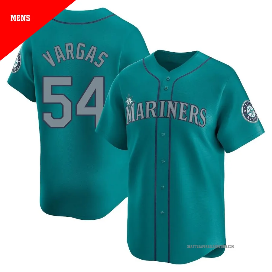 Men's Seattle Mariners ＃54 Carlos Vargas Aqua Limited Alternate Jersey