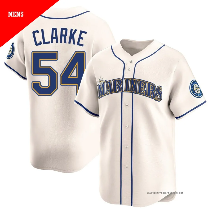 Men's Seattle Mariners ＃54 Chris Clarke Cream Limited Alternate Jersey