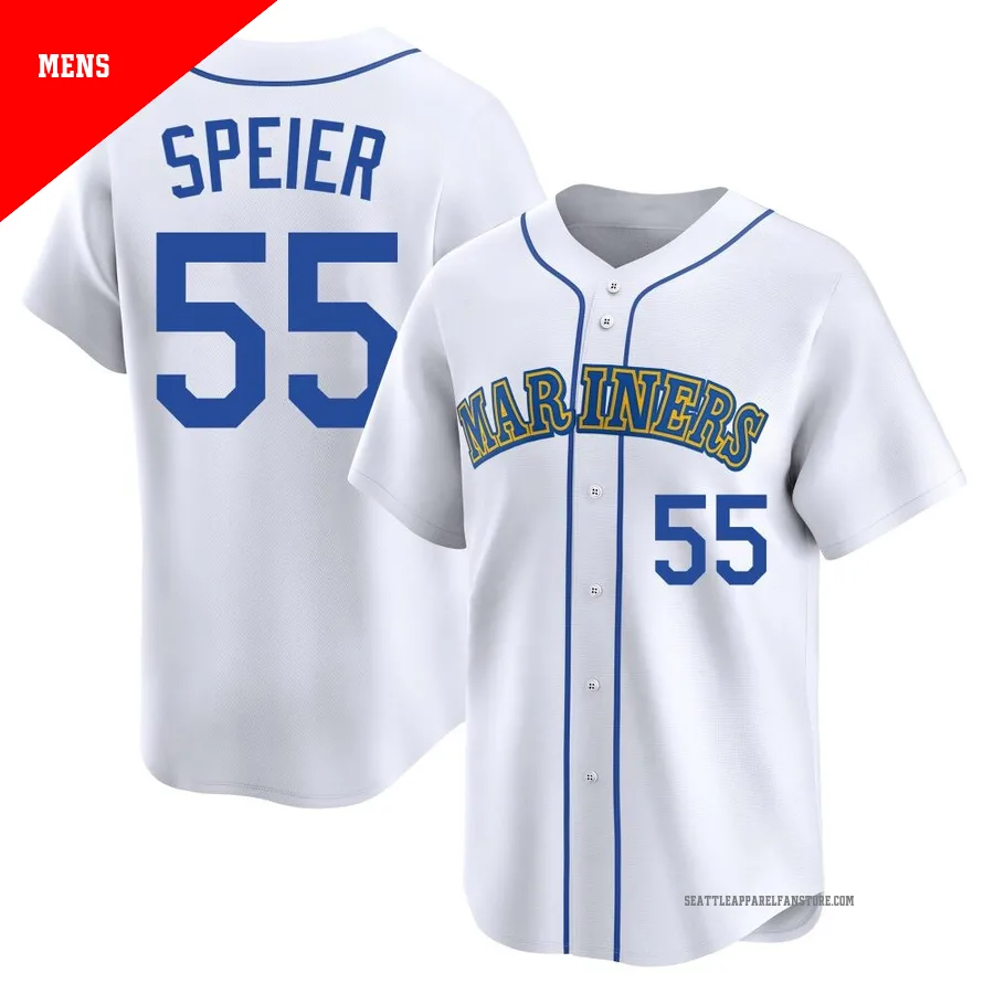 Men's Seattle Mariners ＃55 Gabe Speier White Limited Throwback Cooperstown Collection Jersey