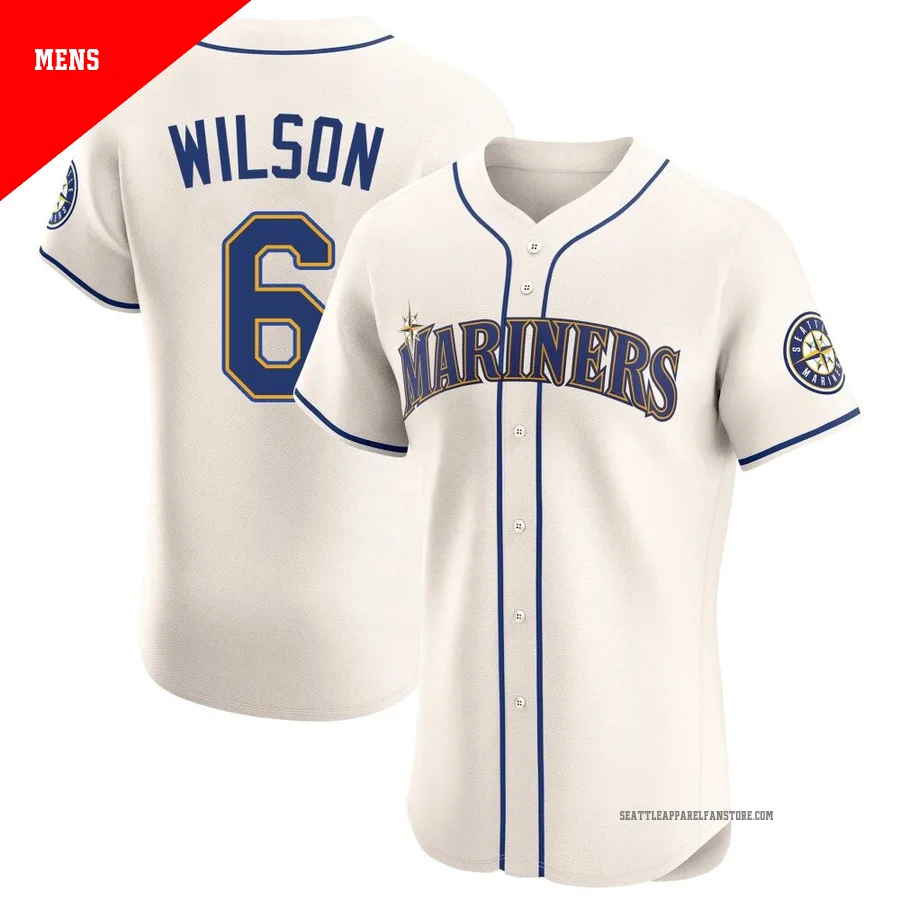 Men's Seattle Mariners ＃6 Dan Wilson Cream Elite Alternate Jersey