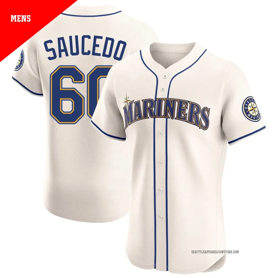 Men's Seattle Mariners ＃60 Tayler Saucedo Cream Elite Alternate Jersey