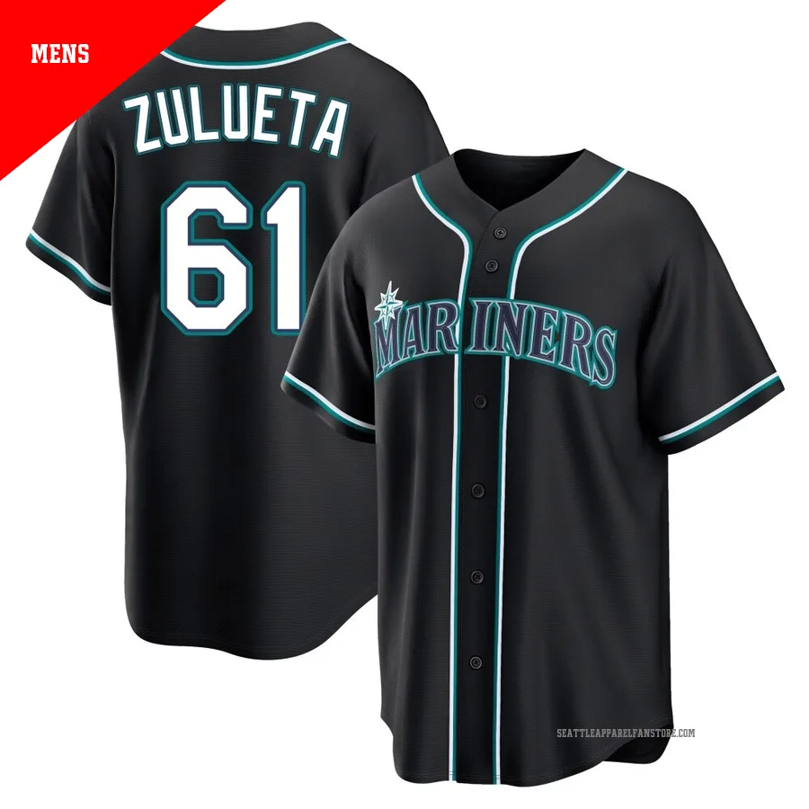 Men's Seattle Mariners ＃61 Yosver Zulueta Black Replica Fashion Out Jersey
