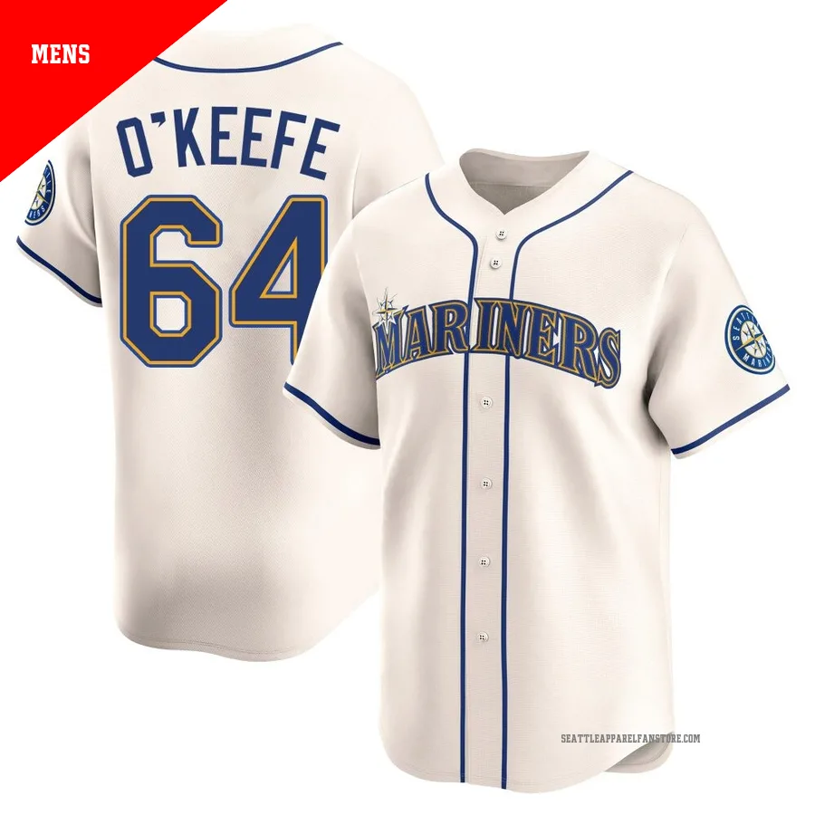 Men's Seattle Mariners ＃64 Brian O'Keefe Cream Limited Alternate Jersey