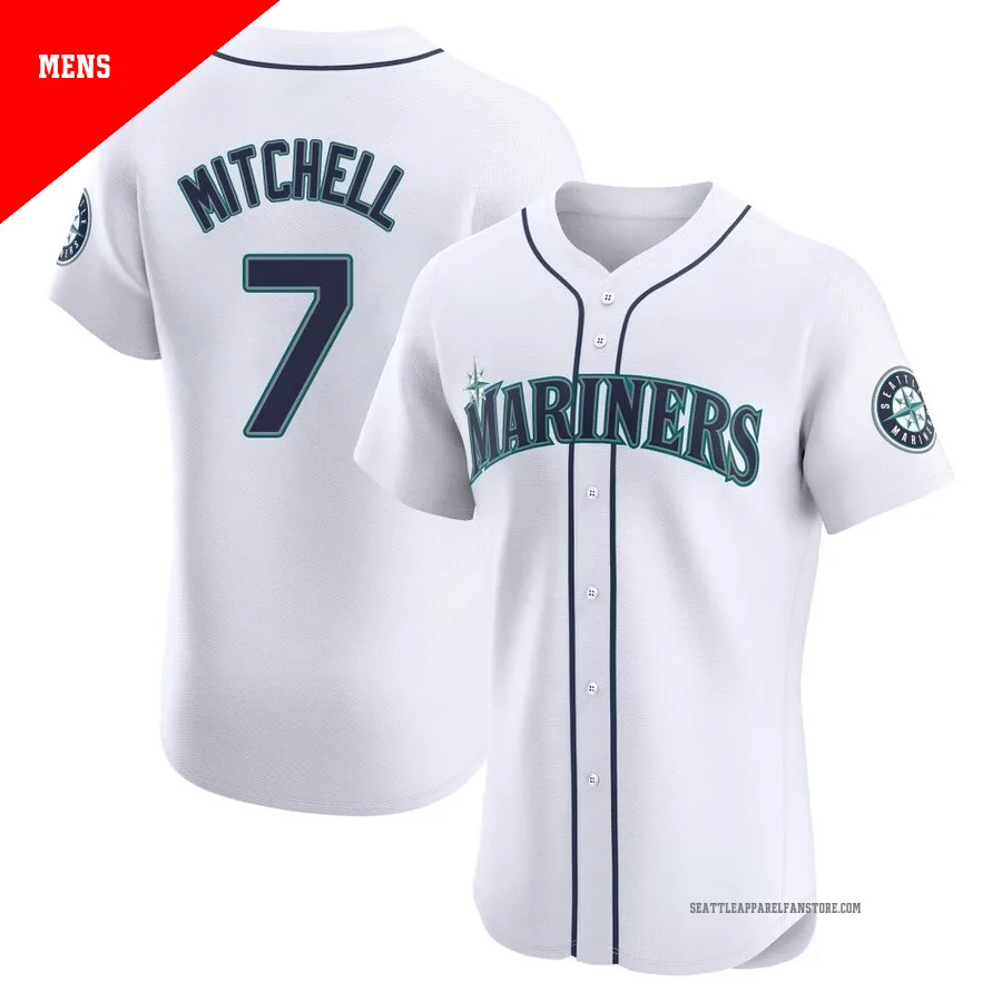 Men's Seattle Mariners ＃7 Kevin Mitchell White Elite Home Jersey