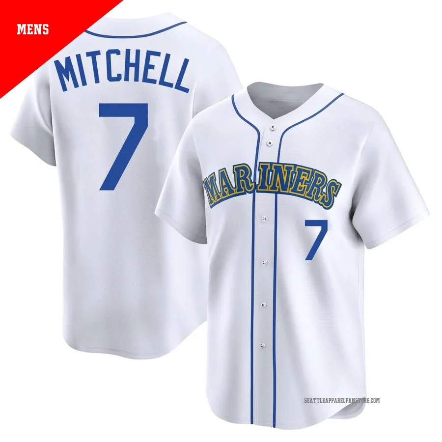 Men's Seattle Mariners ＃7 Kevin Mitchell White Limited Throwback Cooperstown Collection Jersey