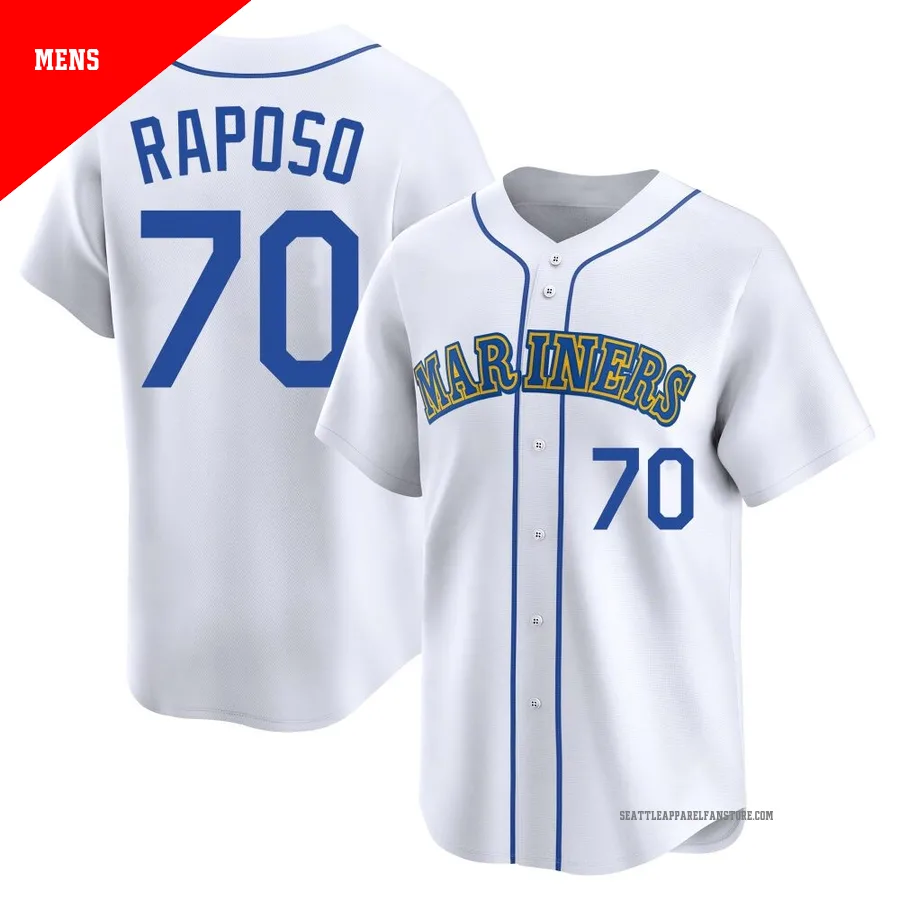 Men's Seattle Mariners ＃70 Nicholas Raposo White Limited Throwback Cooperstown Collection Jersey