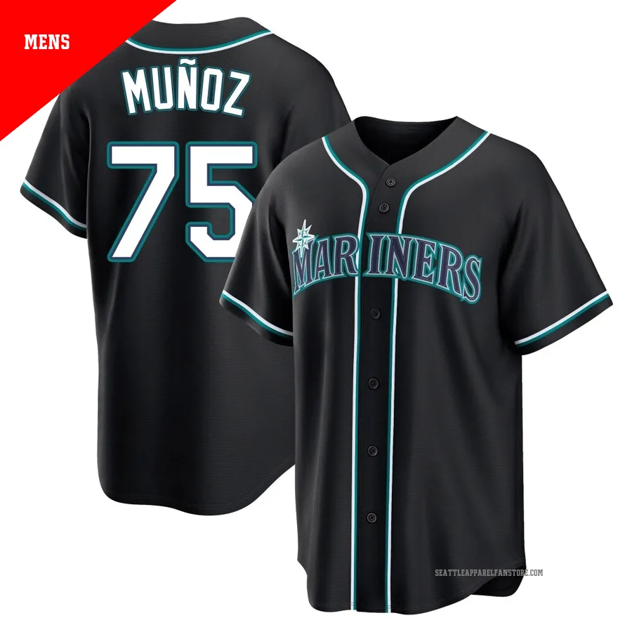 Men's Seattle Mariners ＃75 Andres Munoz Black Replica Fashion Out Jersey