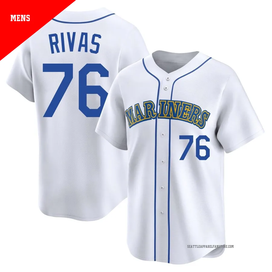 Men's Seattle Mariners ＃76 Leo Rivas White Limited Throwback Cooperstown Collection Jersey
