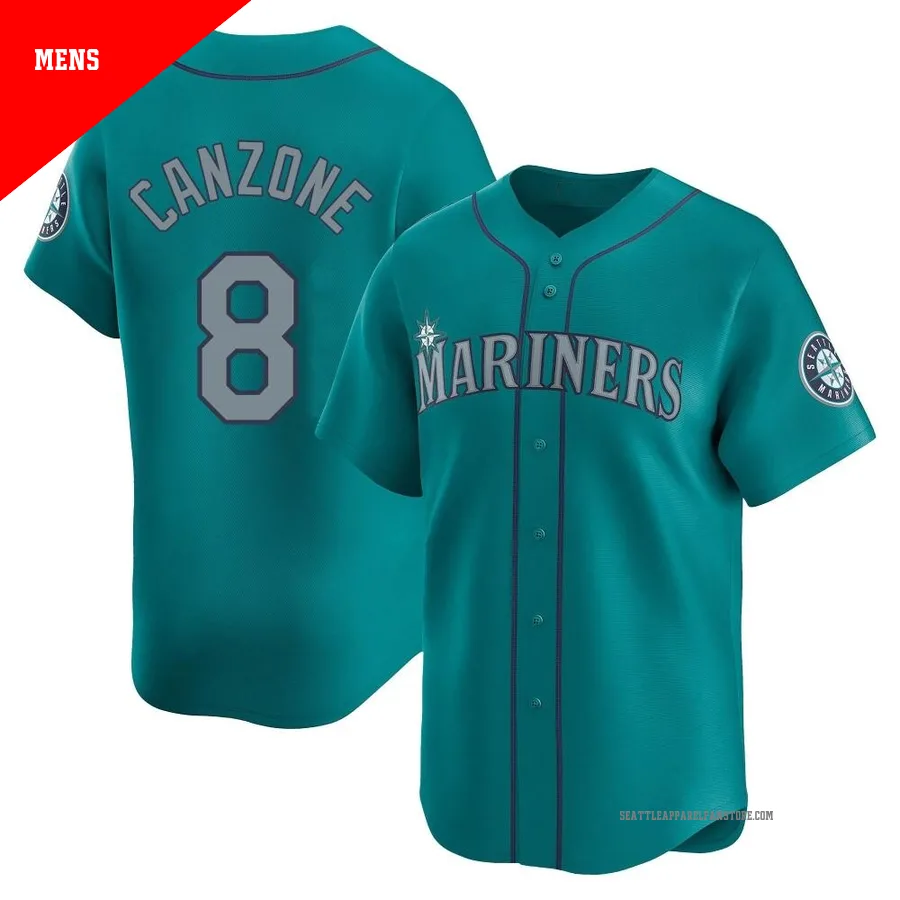Men's Seattle Mariners ＃8 Dominic Canzone Aqua Limited Alternate Jersey