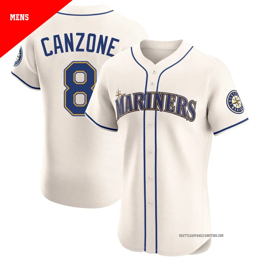 Men's Seattle Mariners ＃8 Dominic Canzone Cream Elite Alternate Jersey