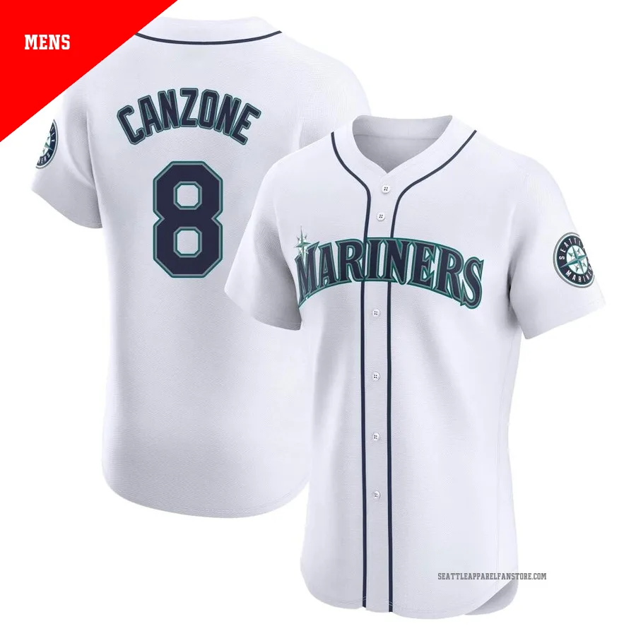 Men's Seattle Mariners ＃8 Dominic Canzone White Elite Home Jersey