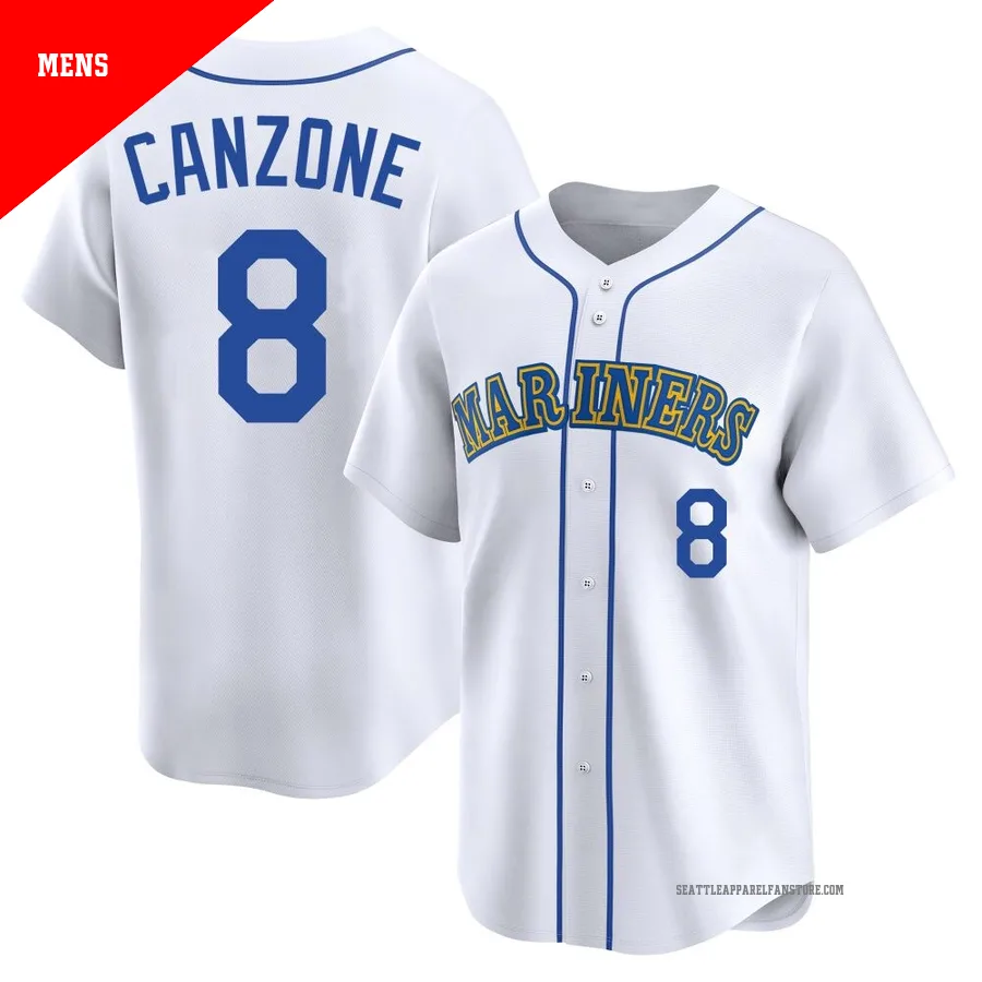 Men's Seattle Mariners ＃8 Dominic Canzone White Limited Throwback Cooperstown Collection Jersey
