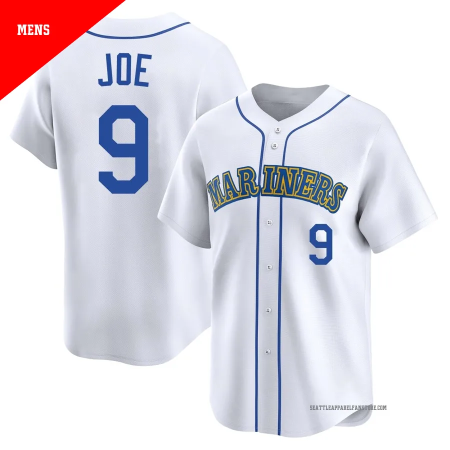 Men's Seattle Mariners ＃9 Connor Joe White Limited Throwback Cooperstown Collection Jersey
