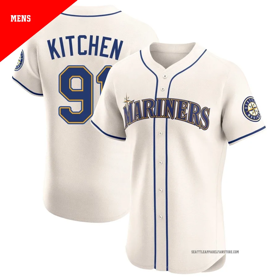 Men's Seattle Mariners ＃91 Austin Kitchen Cream Elite Alternate Jersey