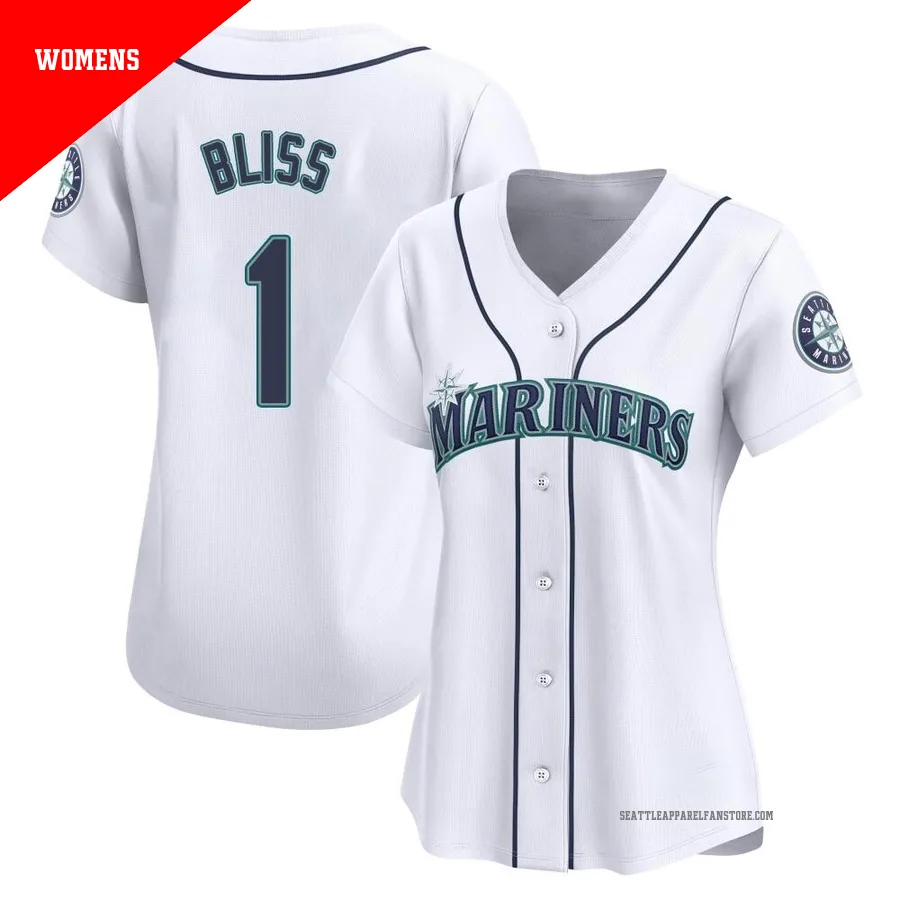 Women's Seattle Mariners ＃1 Ryan Bliss White Limited Home Jersey