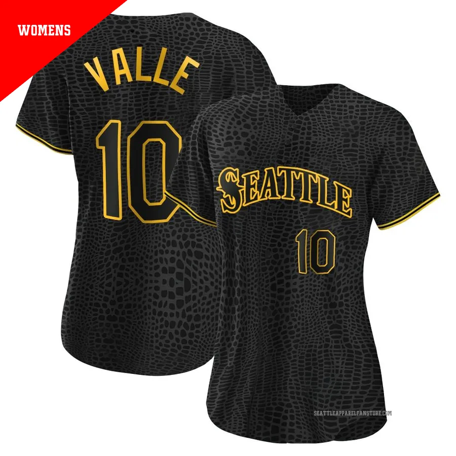 Women's Seattle Mariners ＃10 Dave Valle Black Replica Snake Skin City Jersey