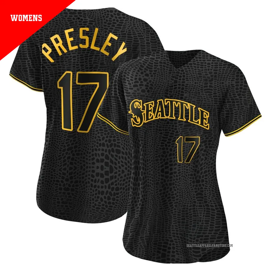 Women's Seattle Mariners ＃17 Jim Presley Black Authentic Snake Skin City Jersey