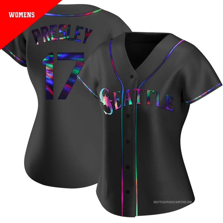 Women's Seattle Mariners ＃17 Jim Presley Black Replica Holographic Alternate Jersey