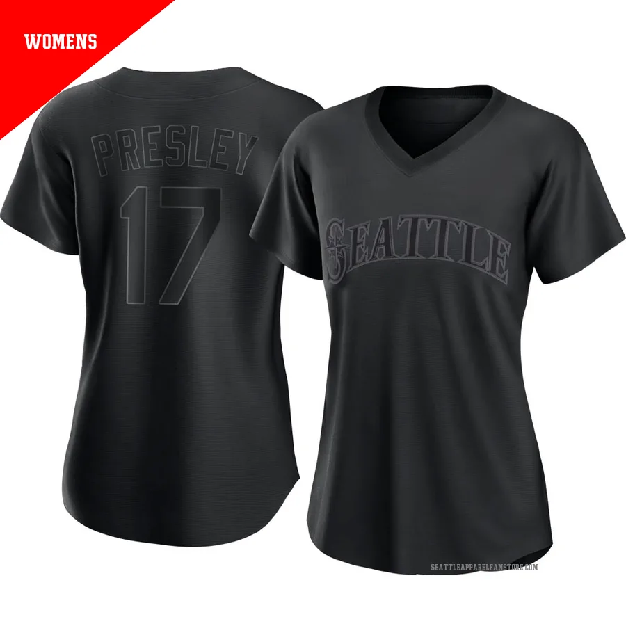 Women's Seattle Mariners ＃17 Jim Presley Black Replica Pitch Fashion Jersey