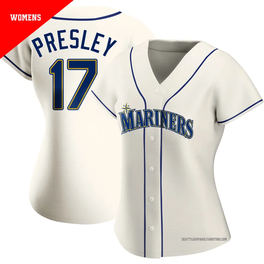 Women's Seattle Mariners ＃17 Jim Presley Cream Authentic Alternate Jersey