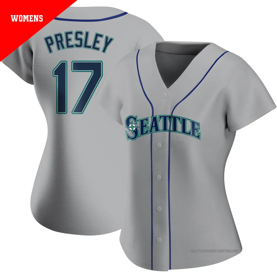 Women's Seattle Mariners ＃17 Jim Presley Gray Authentic Road Jersey