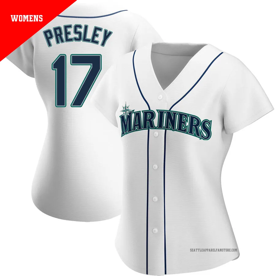 Women's Seattle Mariners ＃17 Jim Presley White Replica Home Jersey