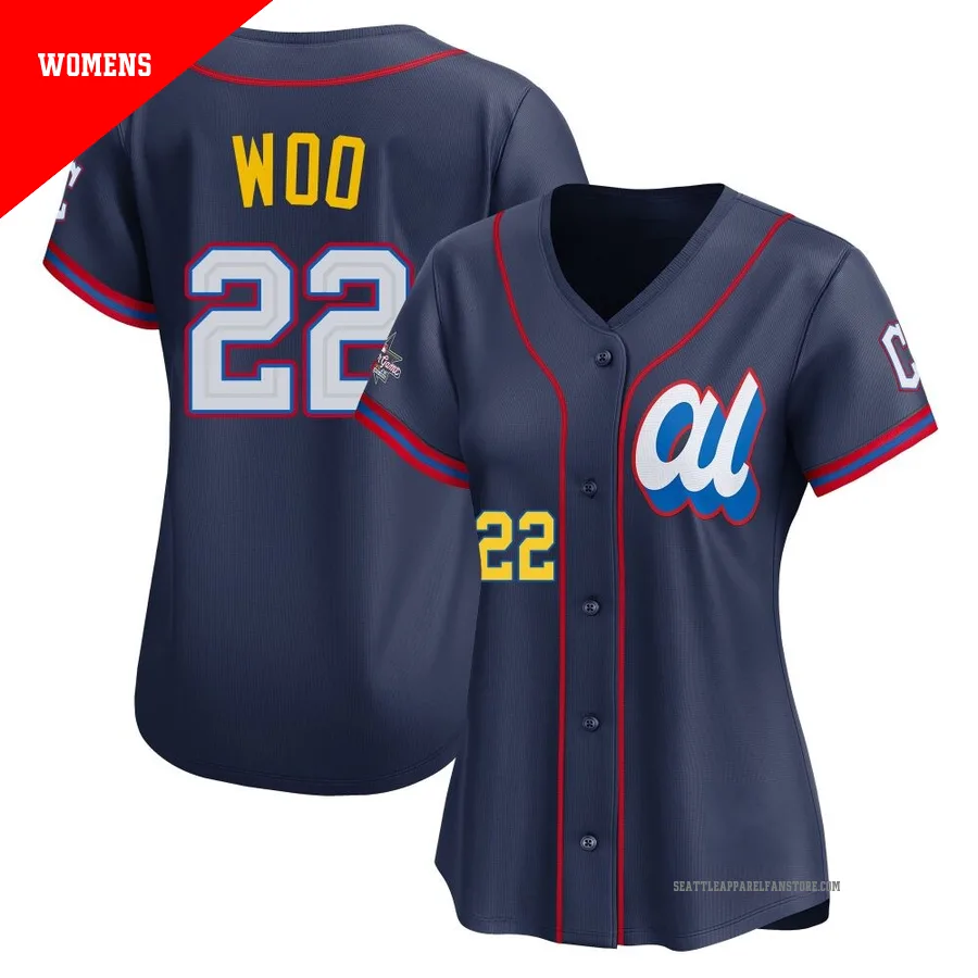 Women's Seattle Mariners ＃22 Bryan Woo Navy Limited American League 2025 All-Star Edition Jersey
