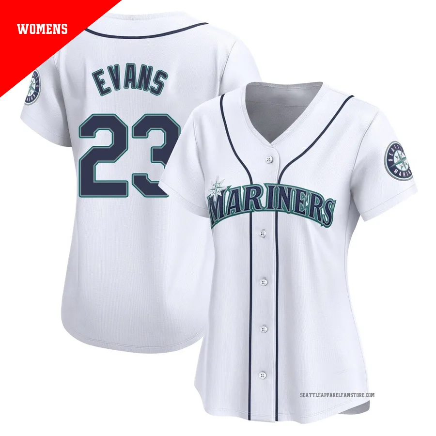 Women's Seattle Mariners ＃23 Logan Evans White Limited Home Jersey