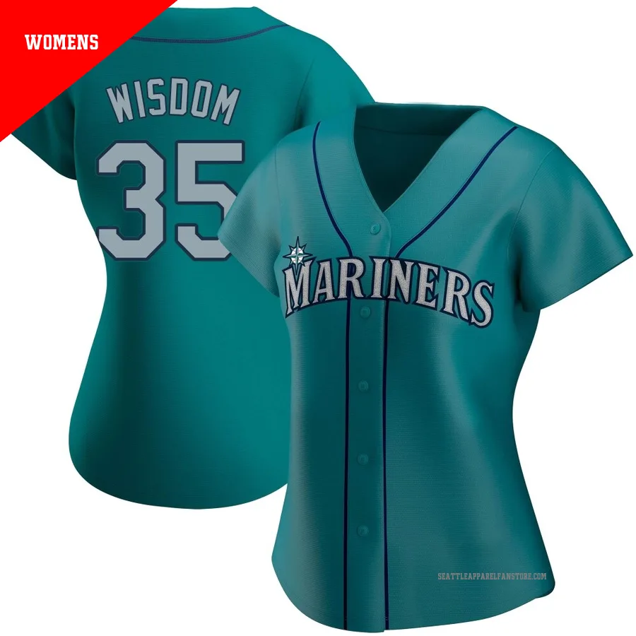 Women's Seattle Mariners ＃35 Patrick Wisdom Aqua Replica Alternate Jersey