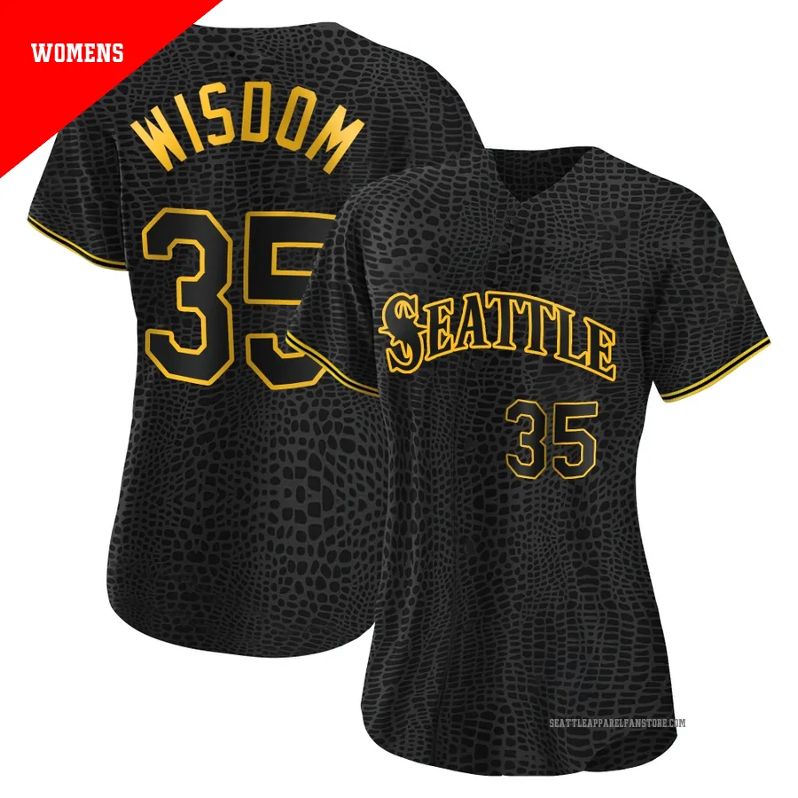 Women's Seattle Mariners ＃35 Patrick Wisdom Black Replica Snake Skin City Jersey