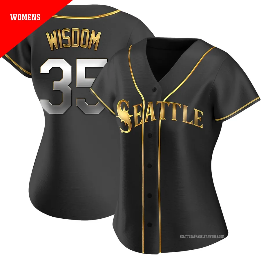 Women's Seattle Mariners ＃35 Patrick Wisdom Gold Replica Black en Alternate Jersey