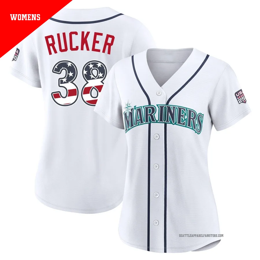 Women's Seattle Mariners ＃38 Michael Rucker White Limited USA 250 Fourth Of July Home Stadium Jersey