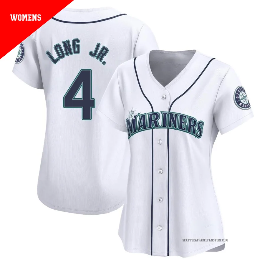 Women's Seattle Mariners ＃4 Shed Long Jr. White Limited Home Jersey