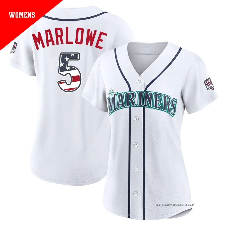 Women's Seattle Mariners ＃5 Cade Marlowe White Limited USA 250 Fourth Of July Home Stadium Jersey