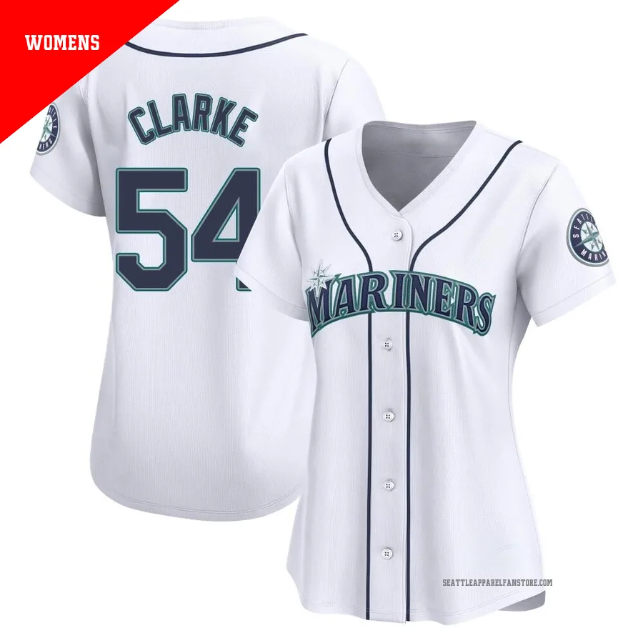 Women's Seattle Mariners ＃54 Chris Clarke White Limited Home Jersey