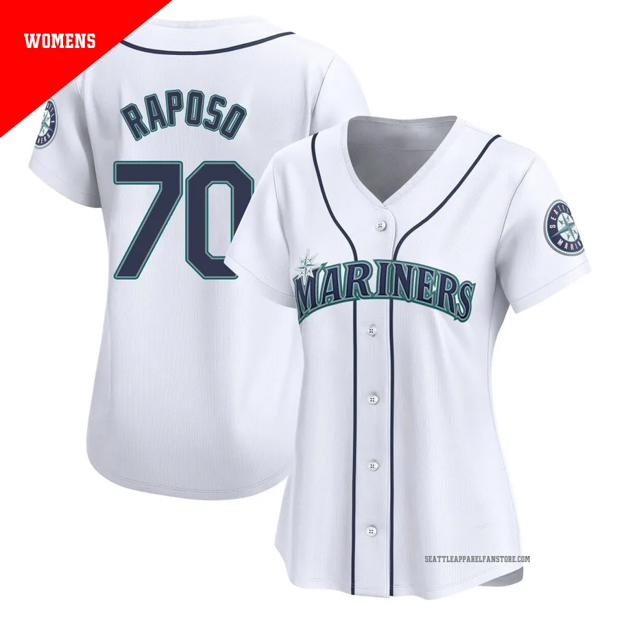 Women's Seattle Mariners ＃70 Nicholas Raposo White Limited Home Jersey