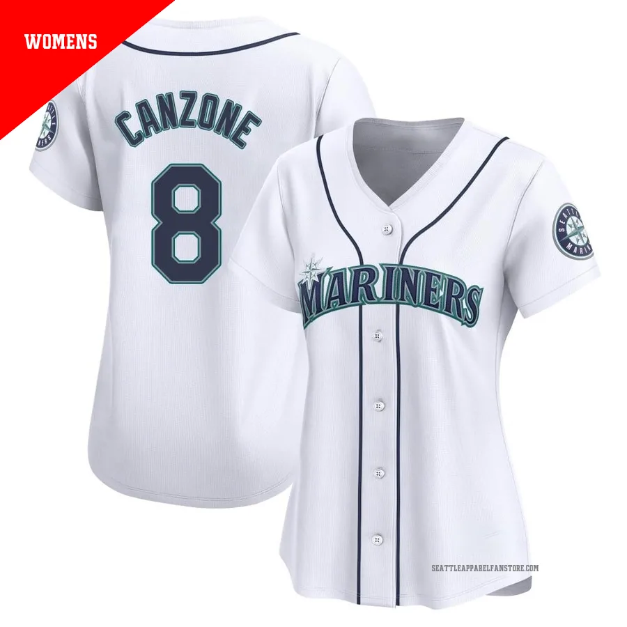 Women's Seattle Mariners ＃8 Dominic Canzone White Limited Home Jersey
