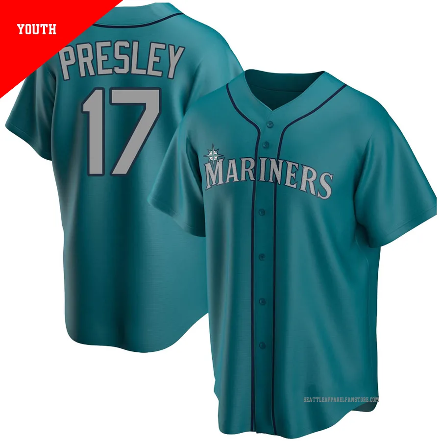 Youth Seattle Mariners ＃17 Jim Presley Aqua Replica Alternate Jersey