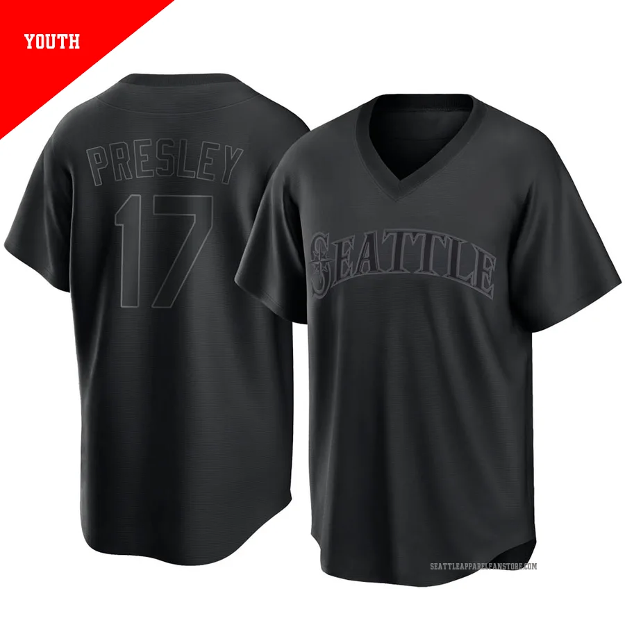 Youth Seattle Mariners ＃17 Jim Presley Black Replica Pitch Fashion Jersey