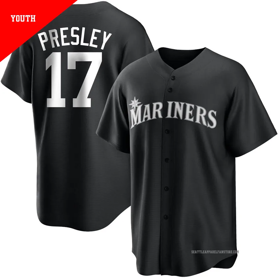 Youth Seattle Mariners ＃17 Jim Presley Black/White Replica Jersey
