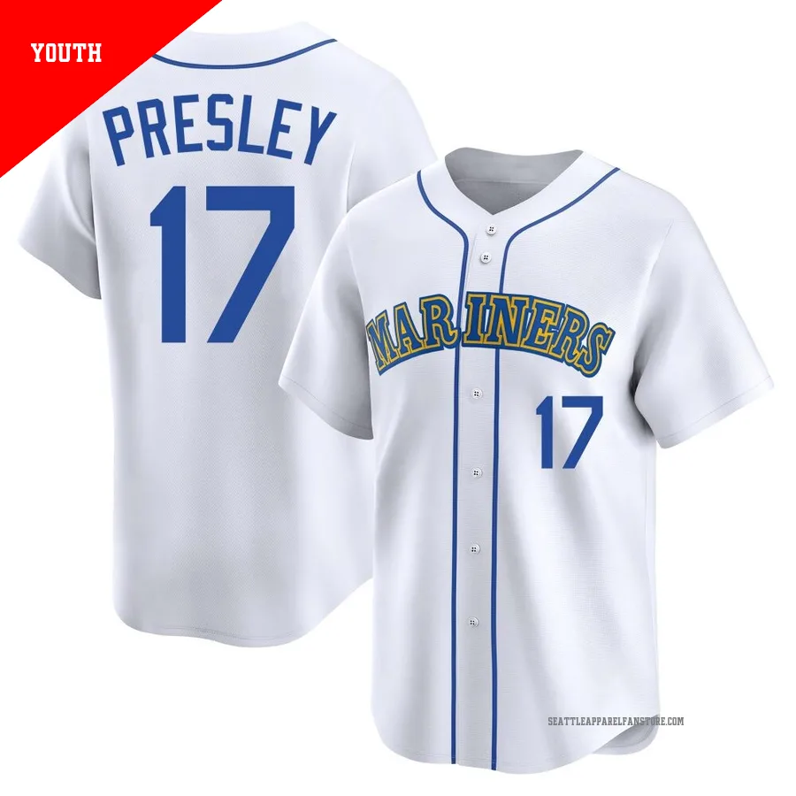Youth Seattle Mariners ＃17 Jim Presley White Limited Throwback Cooperstown Collection Jersey