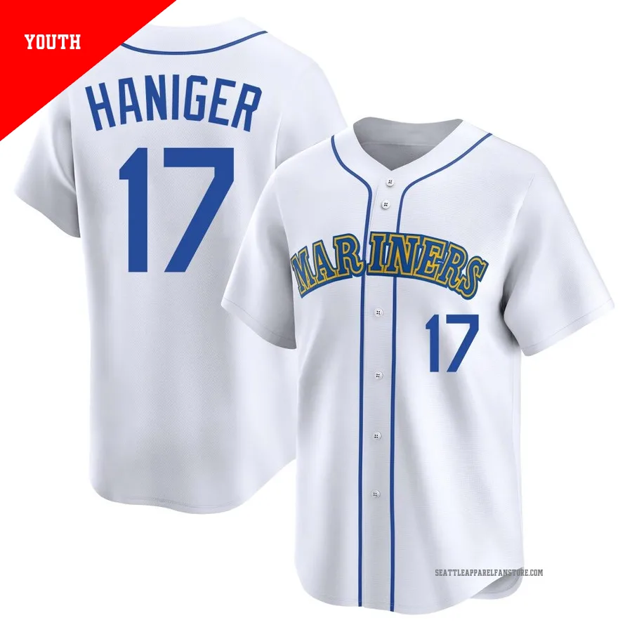 Youth Seattle Mariners ＃17 Mitch Haniger White Limited Throwback Cooperstown Collection Jersey