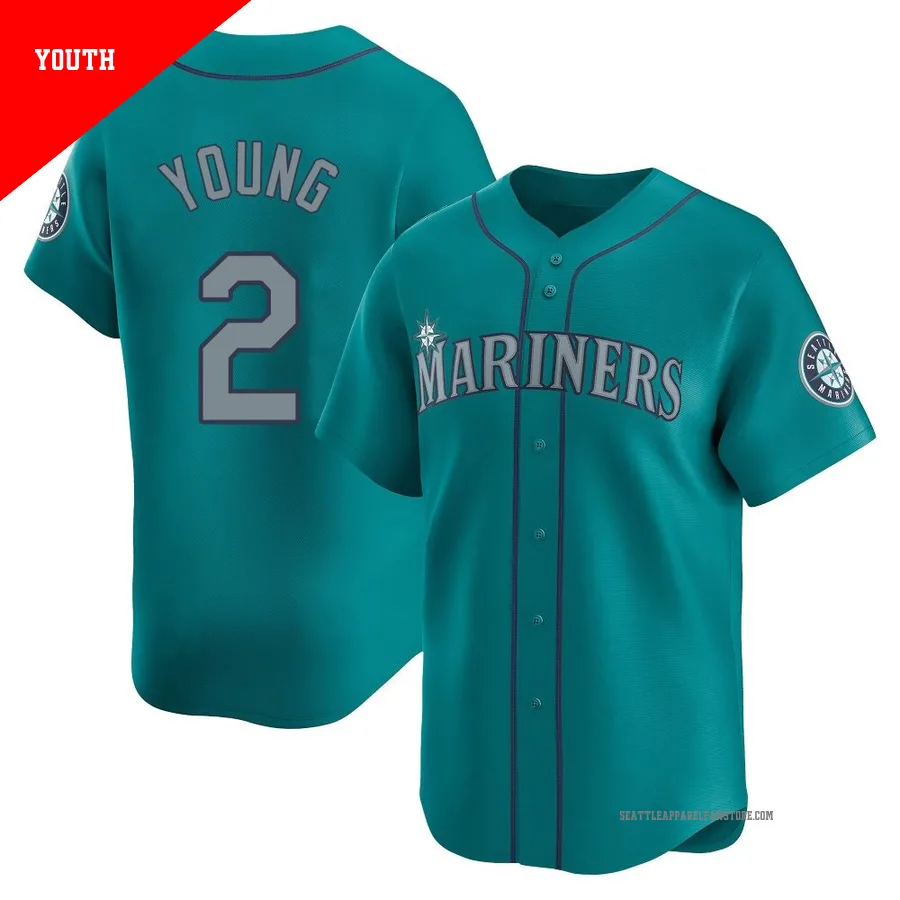 Youth Seattle Mariners ＃2 Cole Young Aqua Limited Alternate Jersey