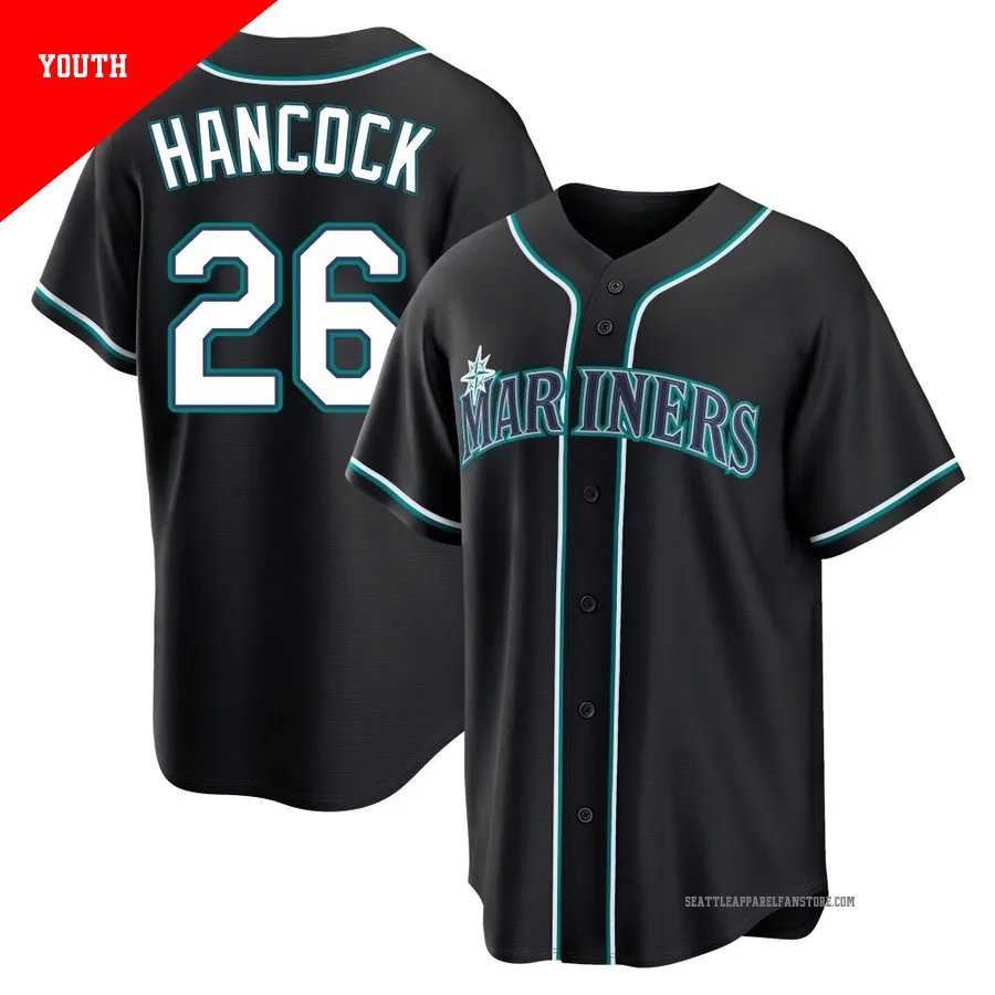 Youth Seattle Mariners ＃26 Emerson Hancock Black Replica Fashion Out Jersey