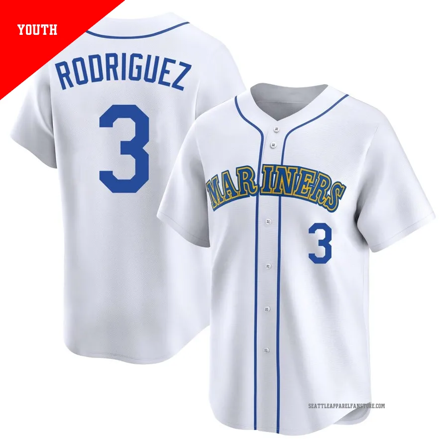 Youth Seattle Mariners ＃3 Alex Rodriguez White Limited Throwback Cooperstown Collection Jersey